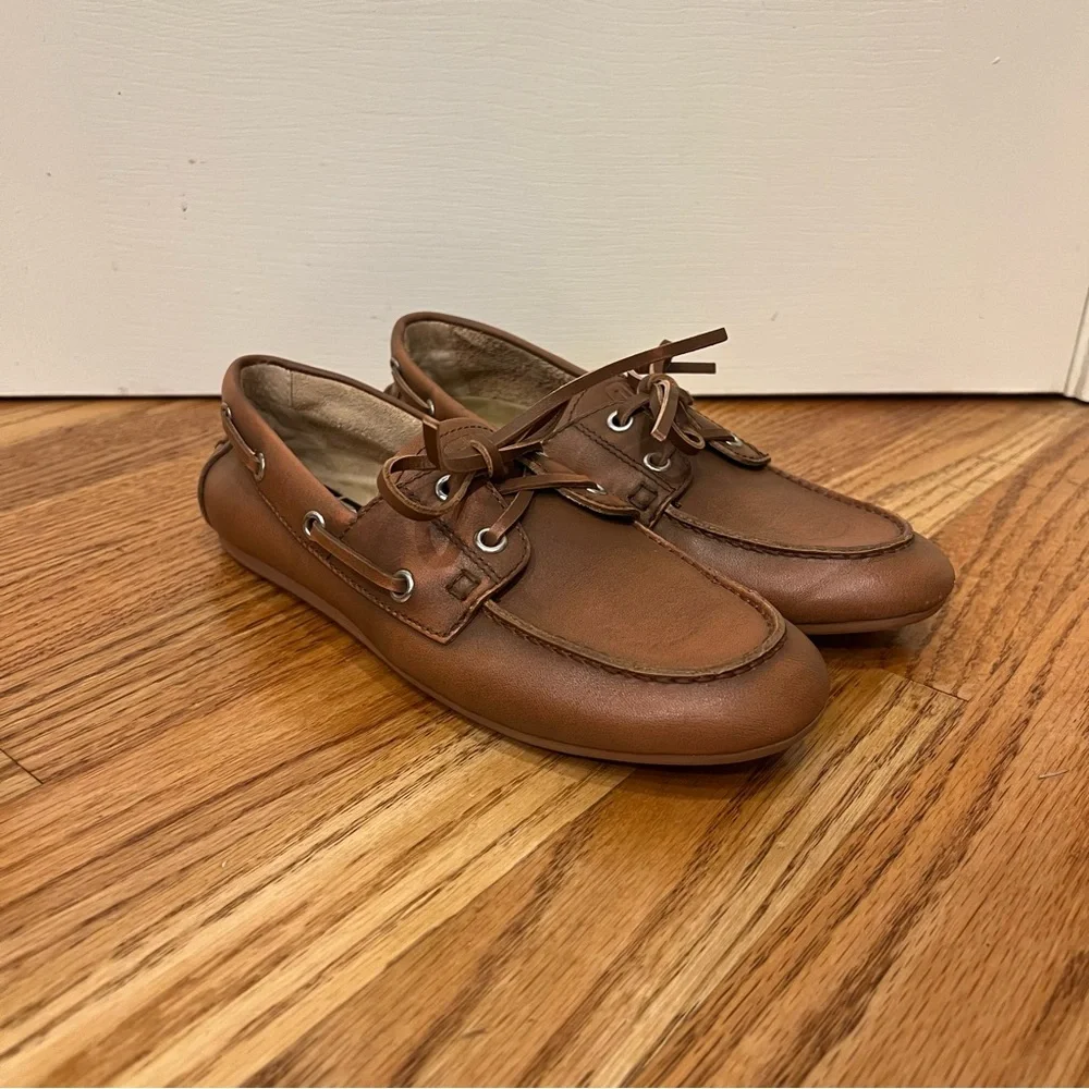 Anthropologie Bibilou Bibi Lou Leather Boat Shoes Brown Cognac Women’s EU 37 6.5